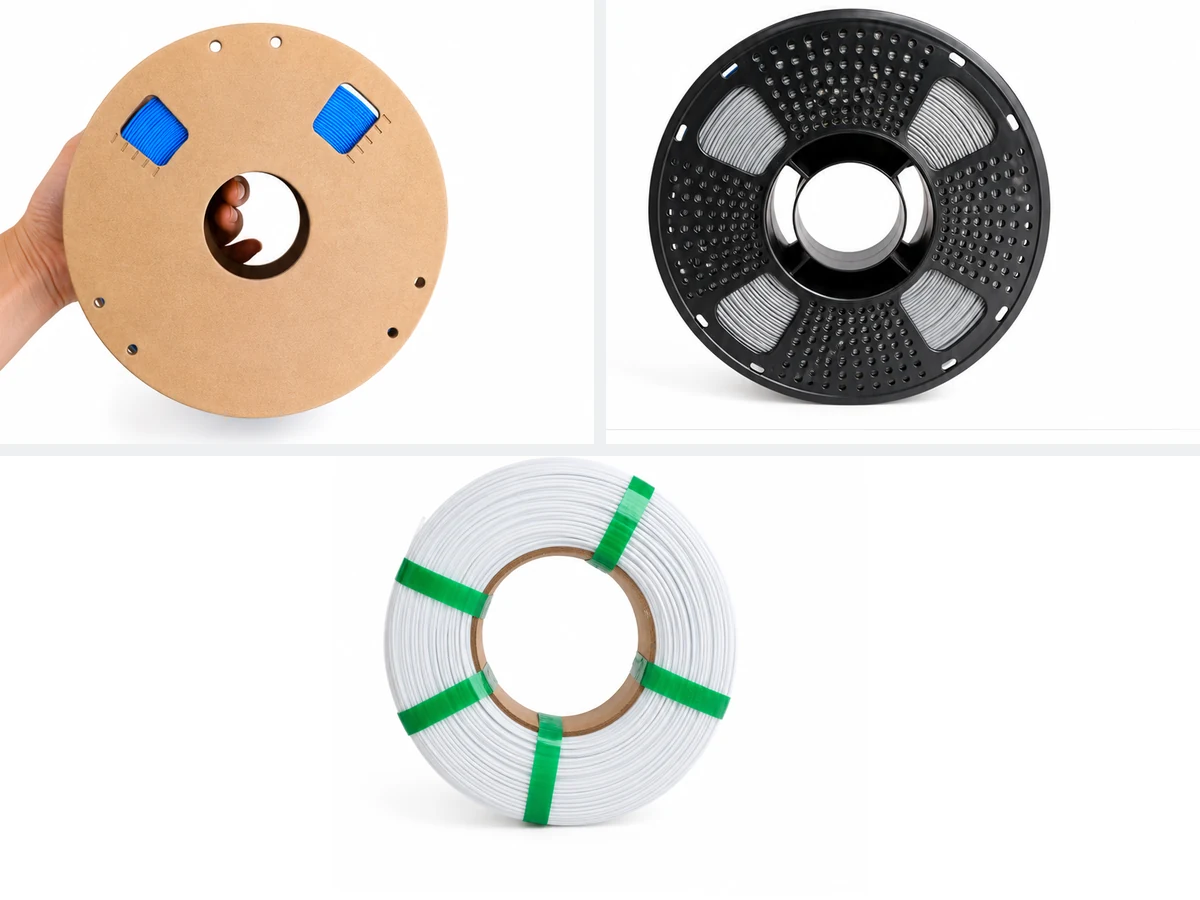 Kartonspule, Kunststoffspule und spoolless Filament als Anpassungsoptionen